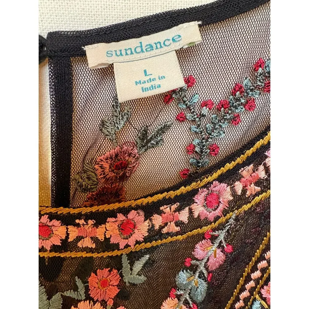 Sundance Roxanna Embroidered Mesh Dress Boho Fall Wedding Cocktail Dress size L